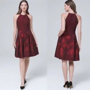 White House Black Market Floral-Jacquard Fit-And-Flare Dress